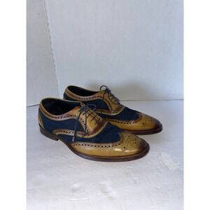 Lethato Wing Tip Oxford Brogue Shoes Men 11.5-12 Brown Navy Leather Lace Up